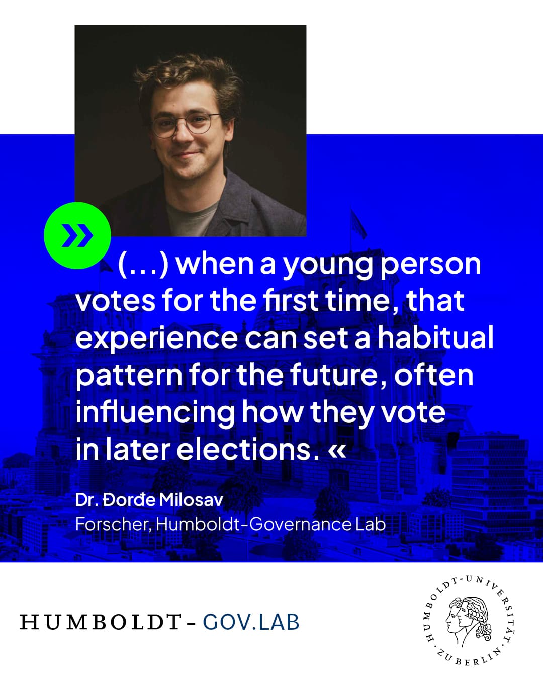 Dr ore Milosav with a quote about how voting decisions in young years can determine future voting behaviour