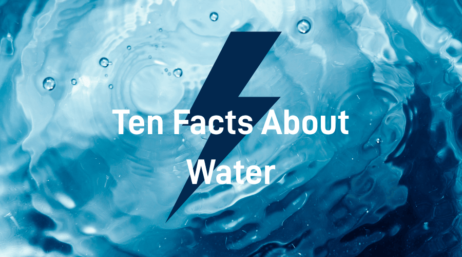 Picture shows water, a lightening that symbolizes energy and the slogan "Ten Facts About Water"