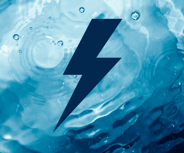Graphic of lightening on a water background.