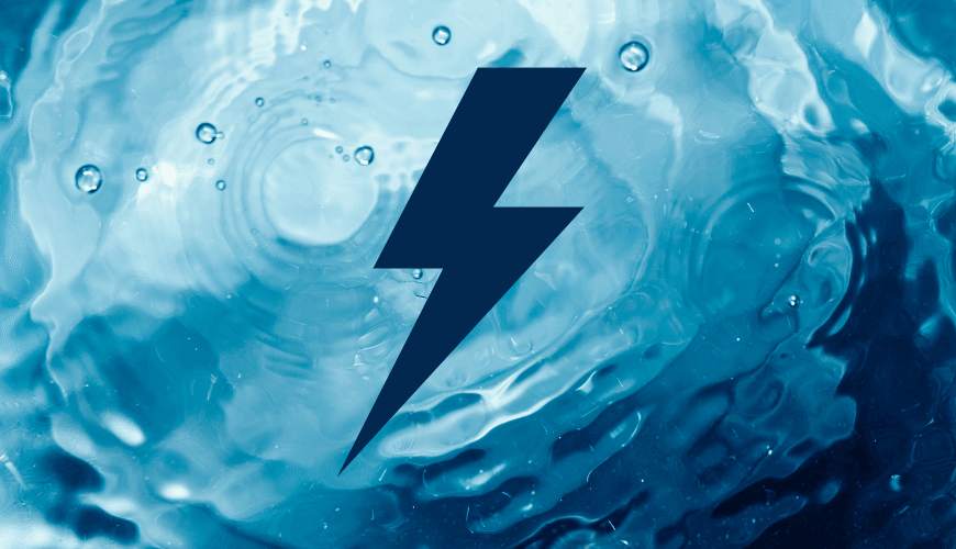Graphic of lightening on a water background.