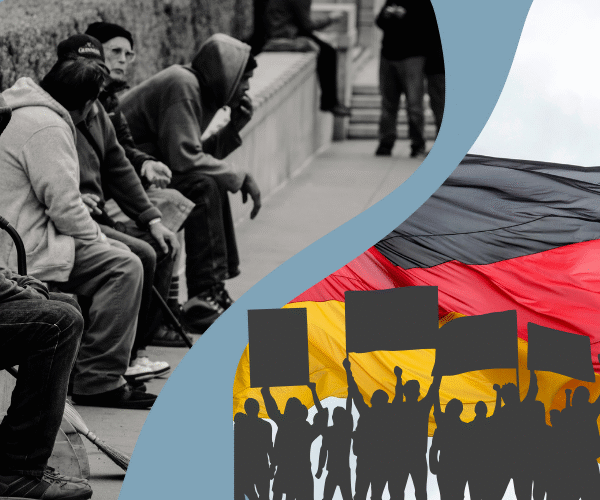 Wohnungslose und Protestierende, Deutschlandflagge