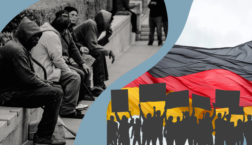 Wohnungslose und Protestierende, Deutschlandflagge