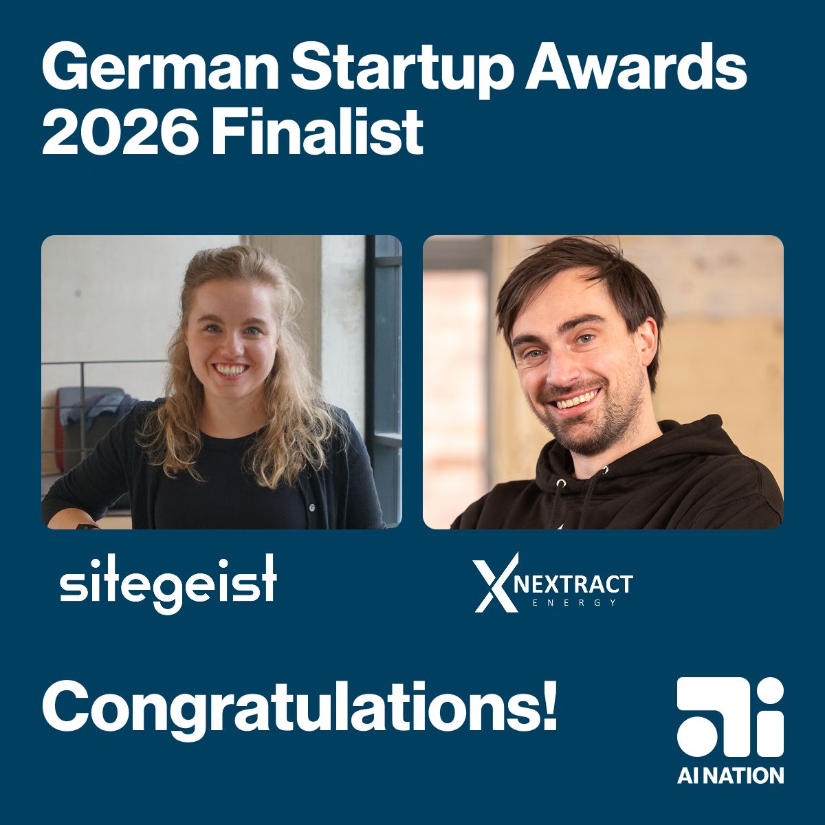 Sitegeist und Nextract im Finale bei den German Startup Awards 2026